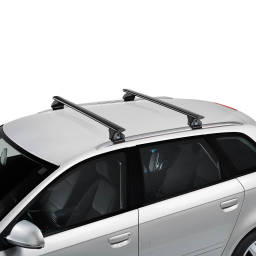 Zdjęcie poglądowe. Bagażnik bazowy CRUZ Airo-Fix Dark. Elementy mocujące bagażnik do relingów, różnią się odpowiednio do modelu auta. 